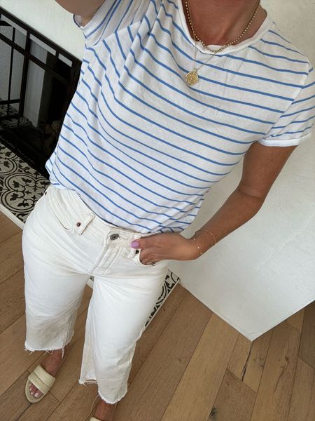 Target striped tee and cream high waisted jeans  

#LTKshoecrush #LTKfindsunder50 #LTKSeasonal