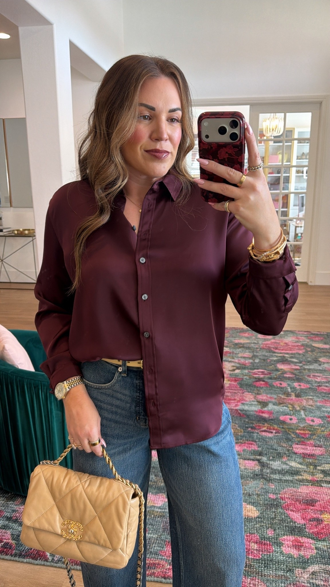 curvy midsize fall look! wearing size medium in silk wine top and medium in barrel denim. use code SASSYREDXSPANX for 15% off!

#LTKSeasonal #LTKMidsize