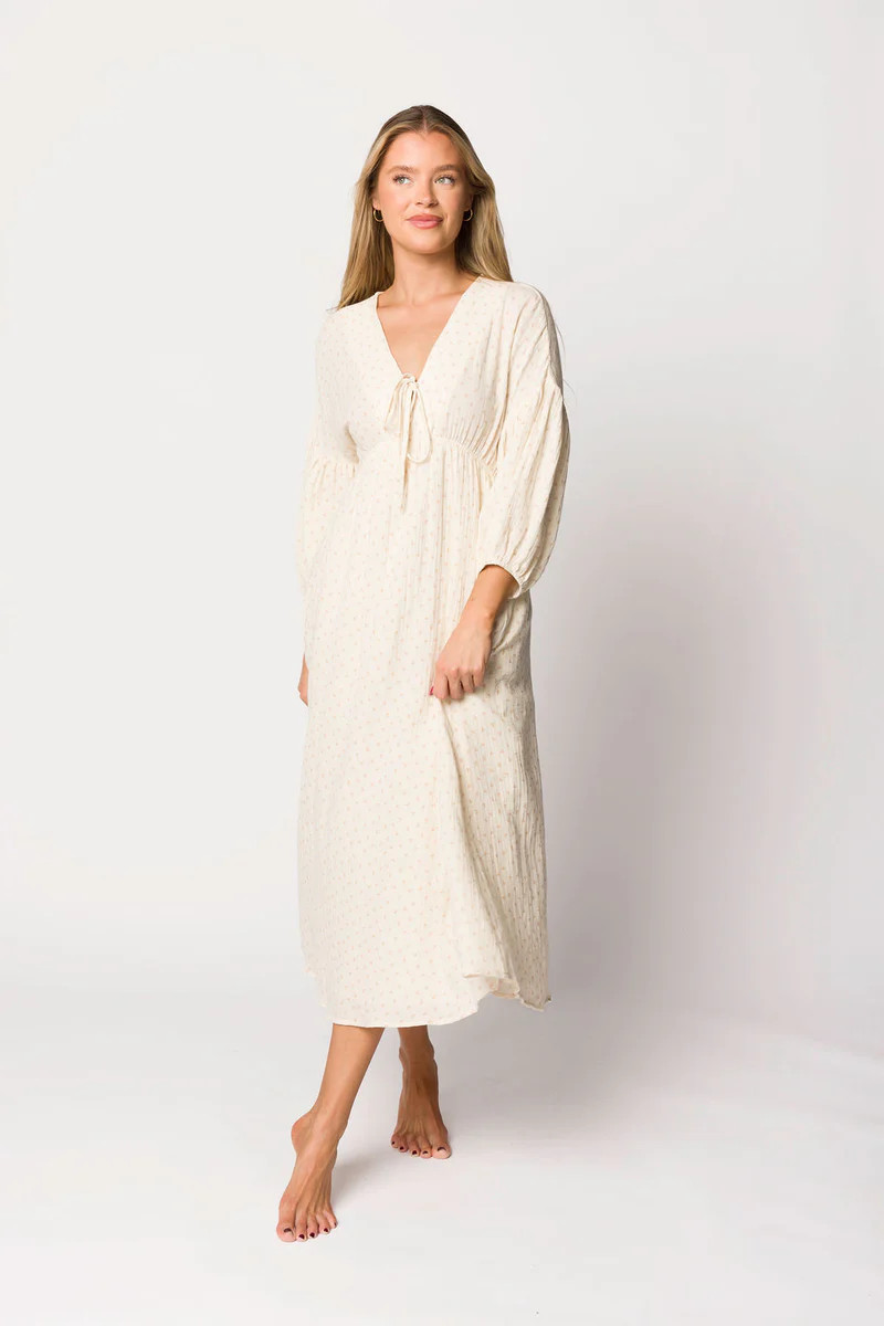 Hunter 100% Cotton Gauze Midi Dress in Natural/Brown Floral Bump Frien | Worth Collective