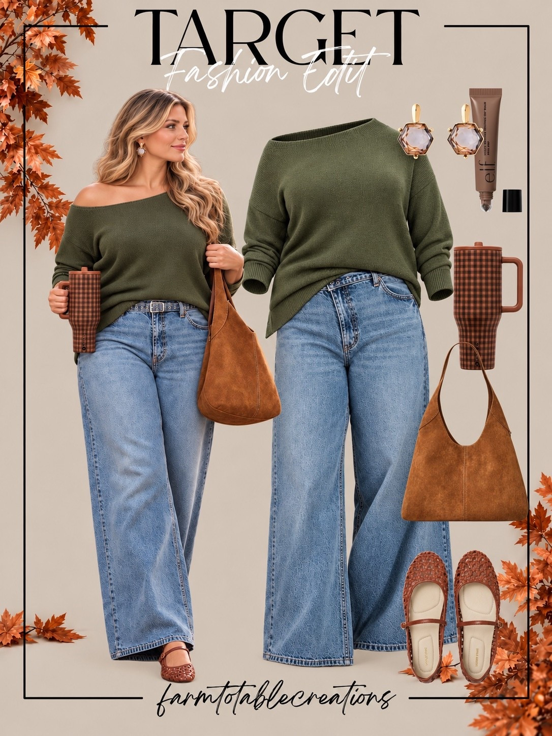Target Fall Outfit 🍂💚

This Target fall outfit is such a pretty mix of cozy and effortless. The olive off-the-shoulder sweater brings in the perfect autumn color, while the relaxed wide-leg jeans keep the look casual and flattering. Add warm cognac accessories and woven flats for an easy, pulled-together finish.

I love this for errands, lunch with friends, school pickup, weekend shopping, or any casual fall day when you want to feel comfortable but still styled.

Follow @farmtotablecreations on Instagram for more cozy home finds and trending decor.

#LTKStyle #LTKFashion #TargetStyle #TargetFinds #TargetFashion #FallOutfit #FallFashion #CasualFallStyle #OliveGreen #WideLegJeans #EverydayStyle #AutumnOutfit #AffordableFashion #FallWardrobe #CozyStyle

#LTKMidsize #LTKOver40 #LTKmomlife