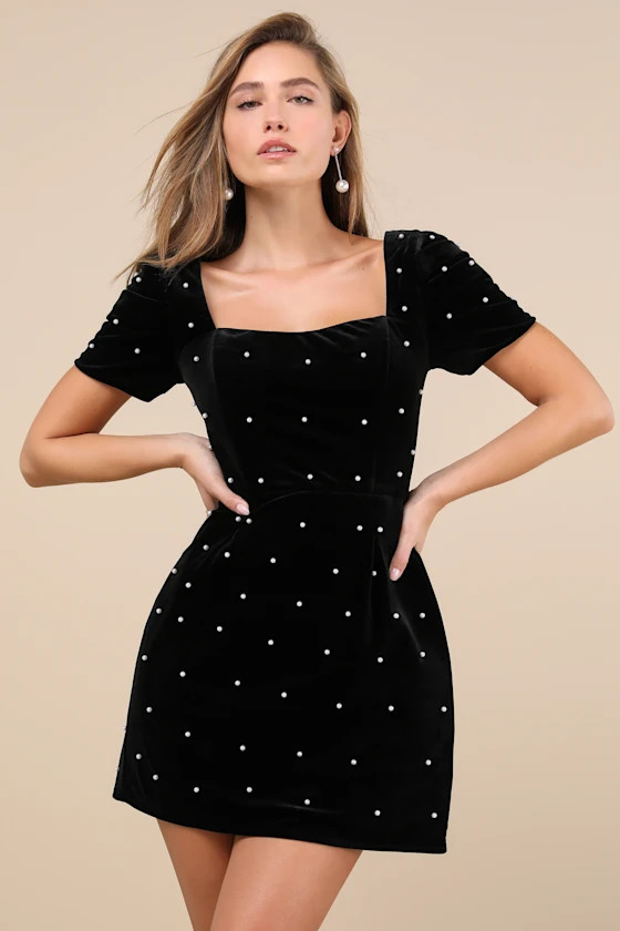 Luxe Possibilities Black Velvet Pearl Mini Dress | Lulus