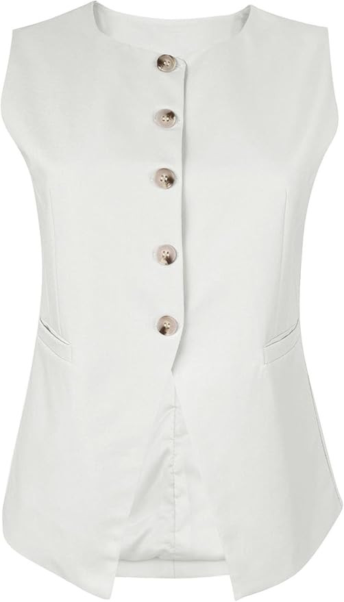 Fallorchid Womens Round neck Suit Vest Sleeveless Button Business Jacket Waistcoat Top | Amazon (US)