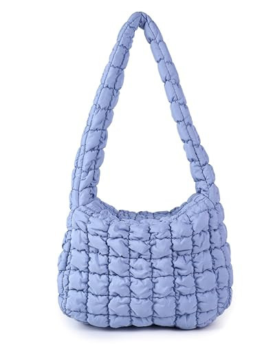 Rejolly Puffer Quilted Shoulder Bag for Women Puffy Bubble Tote Bag Lightweight Nylon Handbag Padded Soft Purse Light Blue | Amazon (US)