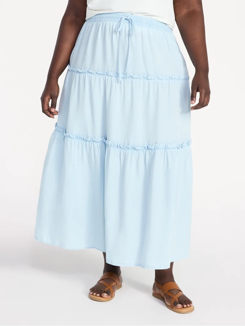 Terra & Sky Women's Plus Size Tiered Maxi Skirt, Sizes 0X-5X | Walmart (US)