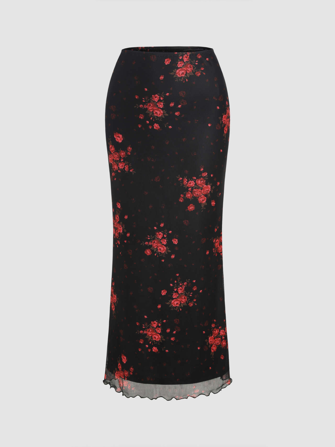 High Waist Rose Mesh Maxi Skirt | Cider