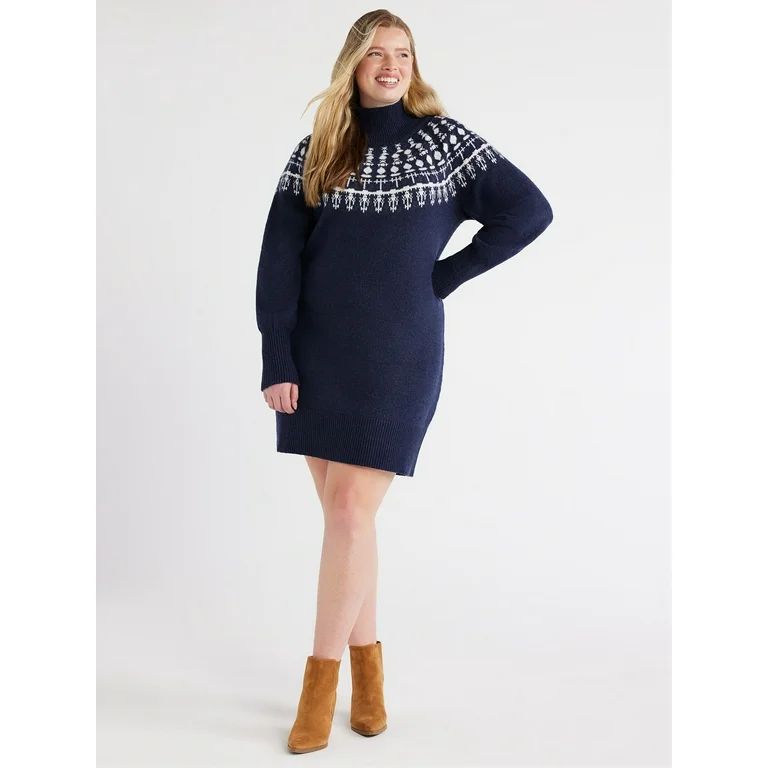 Free Assembly Women’s Fair Isle Turtleneck Sweater Mini Dress, Sizes XS-XXXL | Walmart (US)