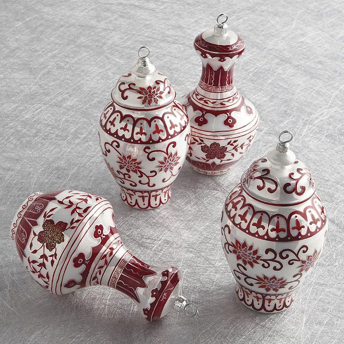 Ming Large Jar Ornaments in Red/White, Set of four | Frontgate | Frontgate
