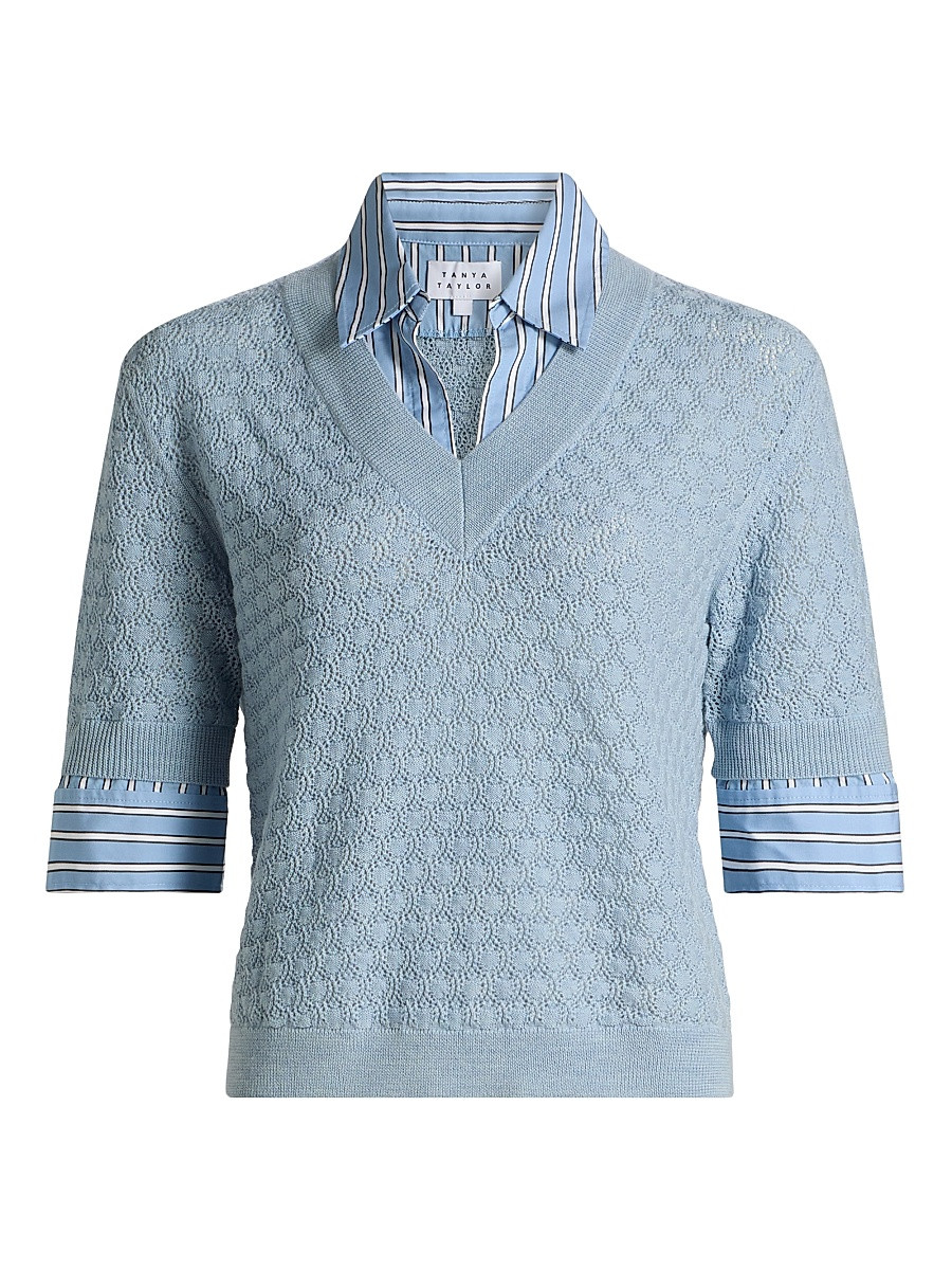 Women's Esme Layered Pointelle Knit Top - Powder Blue - Size XS | Saks Fifth Avenue