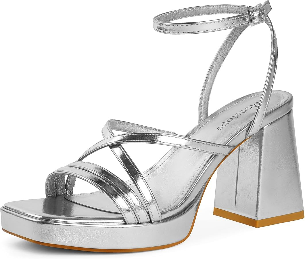 Modatope Platform High Heels Sandals for Women Ankle Strap Sandals Square Open Toe Chunky Heels W... | Amazon (US)