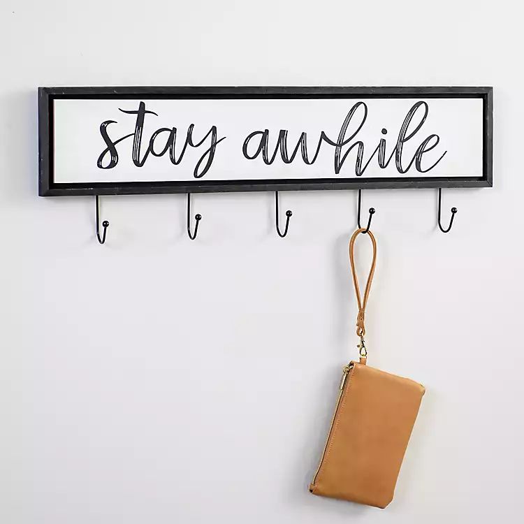 Black and White Stay Awhile Wall Hooks | Kirkland's Home