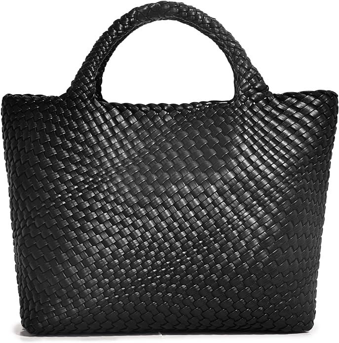 Woven Bag for Women, Vegan Leather Woven Handbag Tote Bag Large Beach Travel Handbag and Purse | Amazon (US)