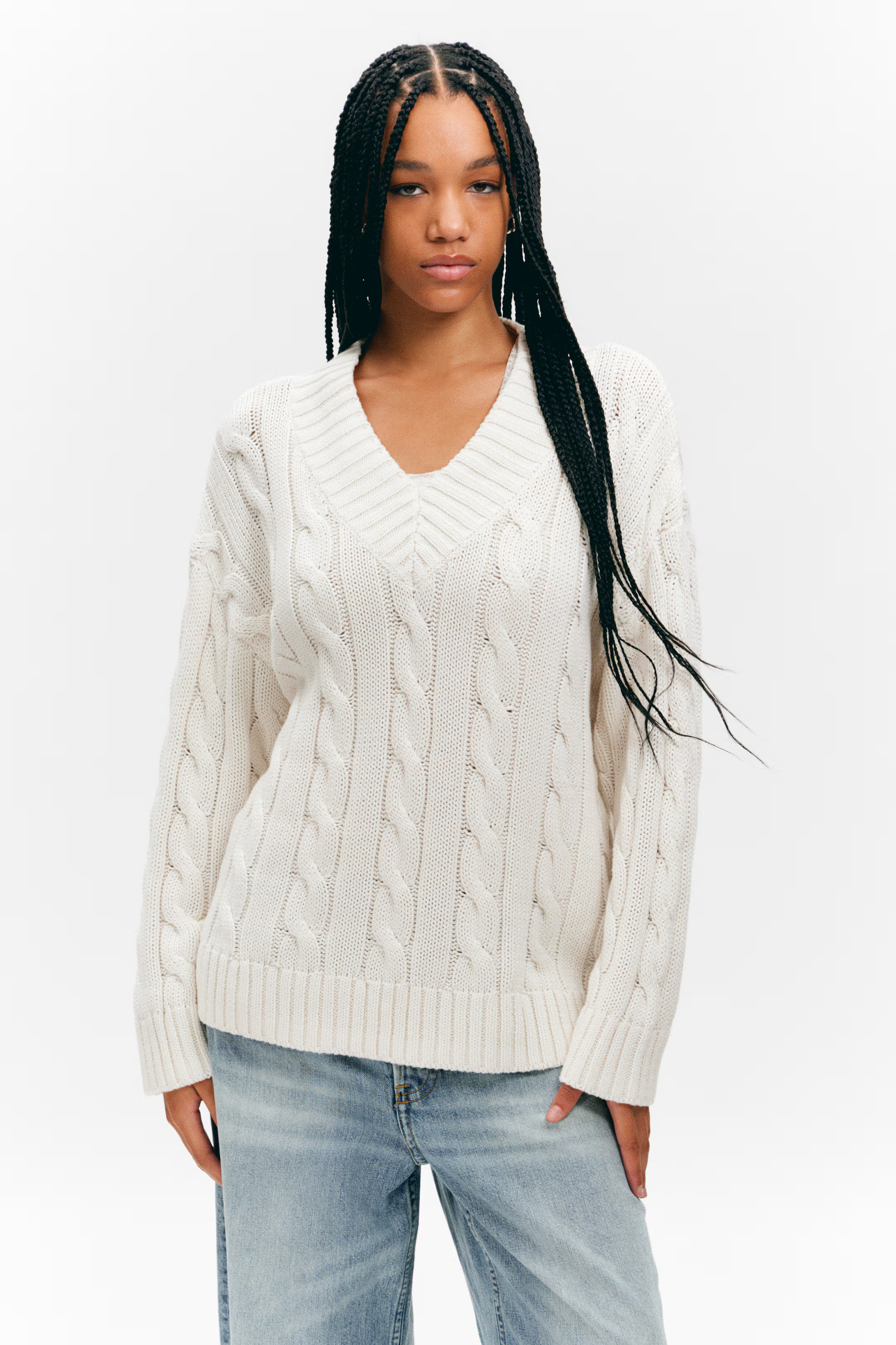 Cable Knit V-Neck Sweater | H&M (UK, MY, IN, SG, PH, TW, HK)