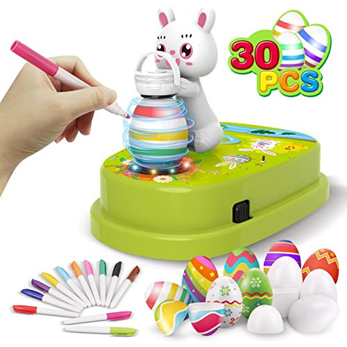 Engfa Easter Egg Decorating Kit with 30 Pcs Eggs and 12 Dying Markers Spinner, Easter Gifts for Kids Bunny Decorating Machine Craft Activities for Boys Girls (Green) | Amazon (US)