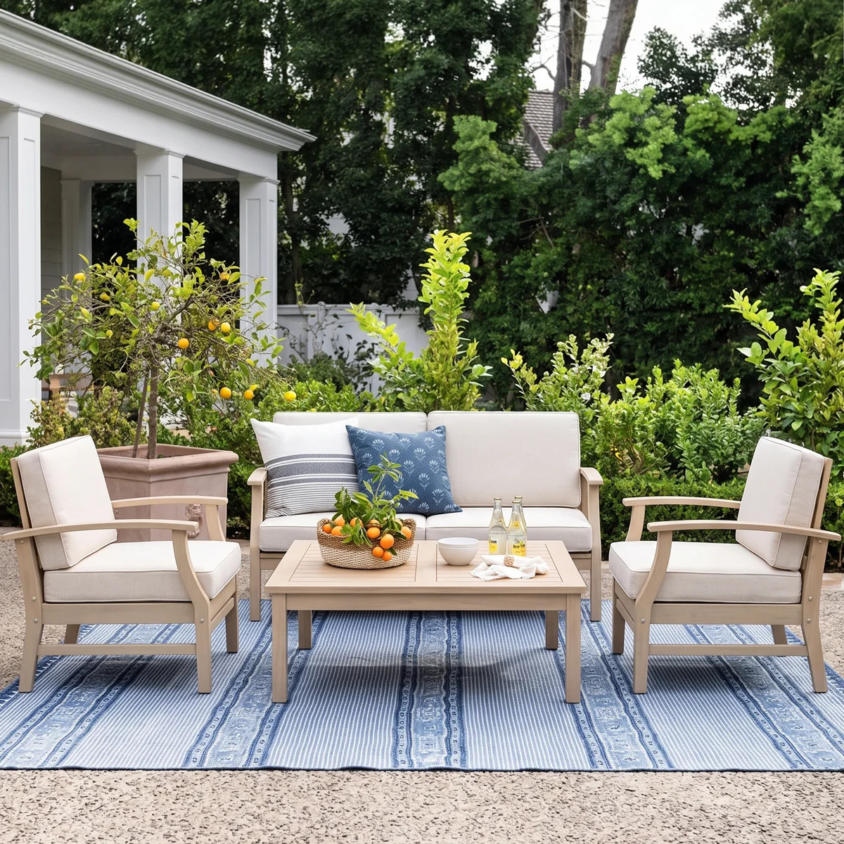 Theodore Acacia 4-Person Patio Conversation Set with Cushions | Wayfair North America