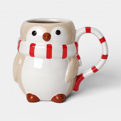 16 fl oz Christmas Earthenware Figural Penguin Mug - Wondershop™ | Target