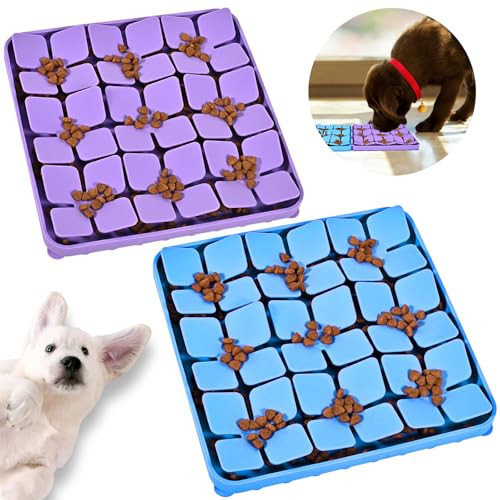 OurMiao Silicone Snuffle Mat for Dogs 2 Pack, Silicone Dog Slow Feeder Lick Mat with Suction Cups, Dog Puzzle Feeder Toys Sniff Mat Foraging Mat for Smell Training Slow Eating, Blue & Purple | Amazon (US)