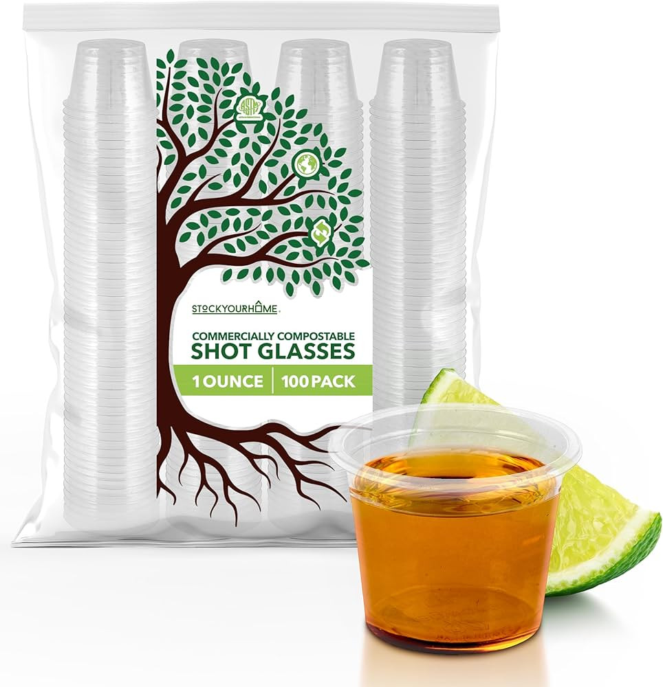 Stock Your Home 100 Pcs Clear Commercially Compostable Shot Glasses 1 oz, Plant Based Eco Disposa... | Amazon (US)
