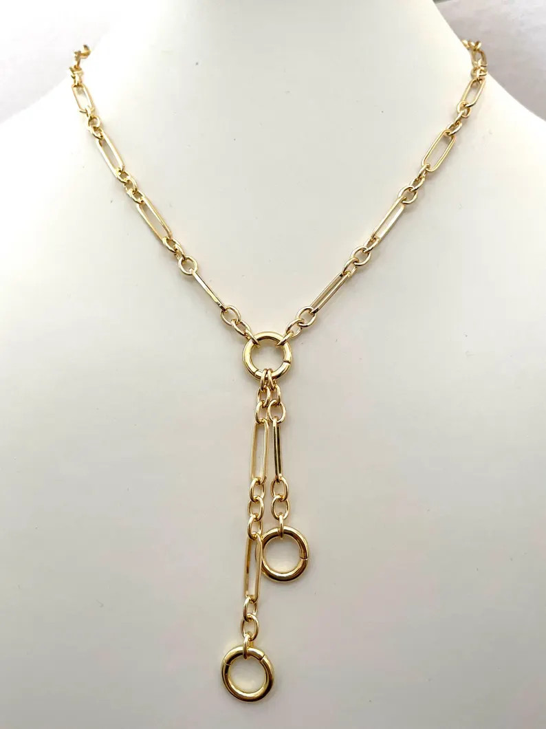 Gold Filled Trombone Chain Charm Holder Minimalist Necklace: Layering Jewelry - Etsy | Etsy (US)