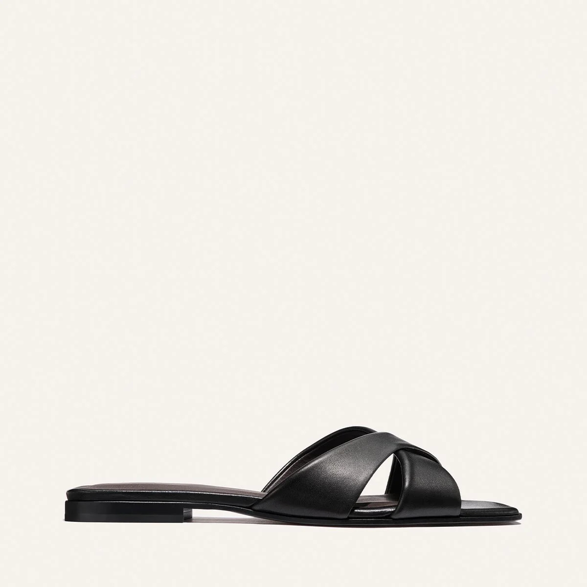 The Selene Flat Sandal - Black Nappa | Margaux