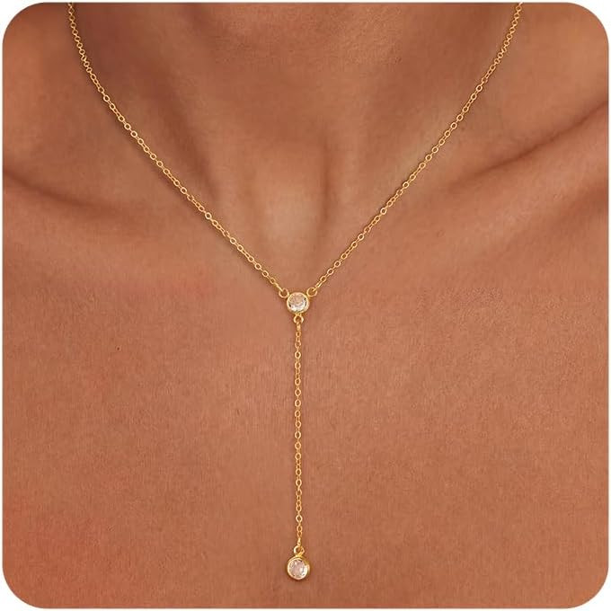 Tewiky Dainty 14k Gold Plated/Silver Cubic Zirconia Necklaces for Women, Simple CZ Jewelry Neckla... | Amazon (US)