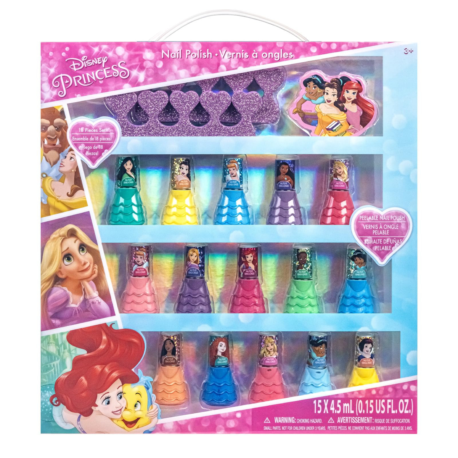 Disney Princess 15 Piece Water-Based Nail Polish with 3 Toe Spacers, Quick Dry, Peel Off, Gift Ki... | Amazon (US)
