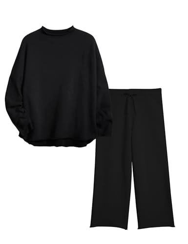 HangNiFang Womens Slouchy Lounge Sets 2 Piece Outfits Long Sleeve Pullover Sweatsuits Set with Po... | Amazon (US)
