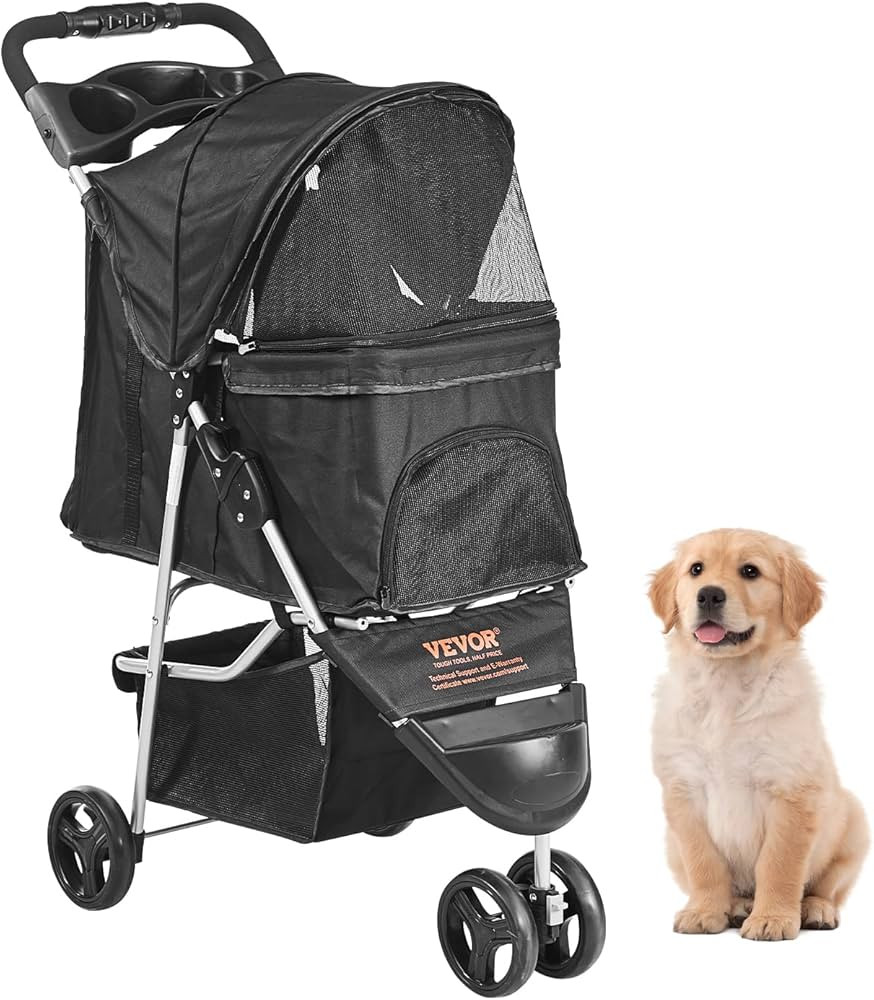 VEVOR Pet Stroller, 3 Wheels Dog Stroller Rotate with Brakes, 35lbs Weight Capacity, Puppy Stroll... | Amazon (CA)