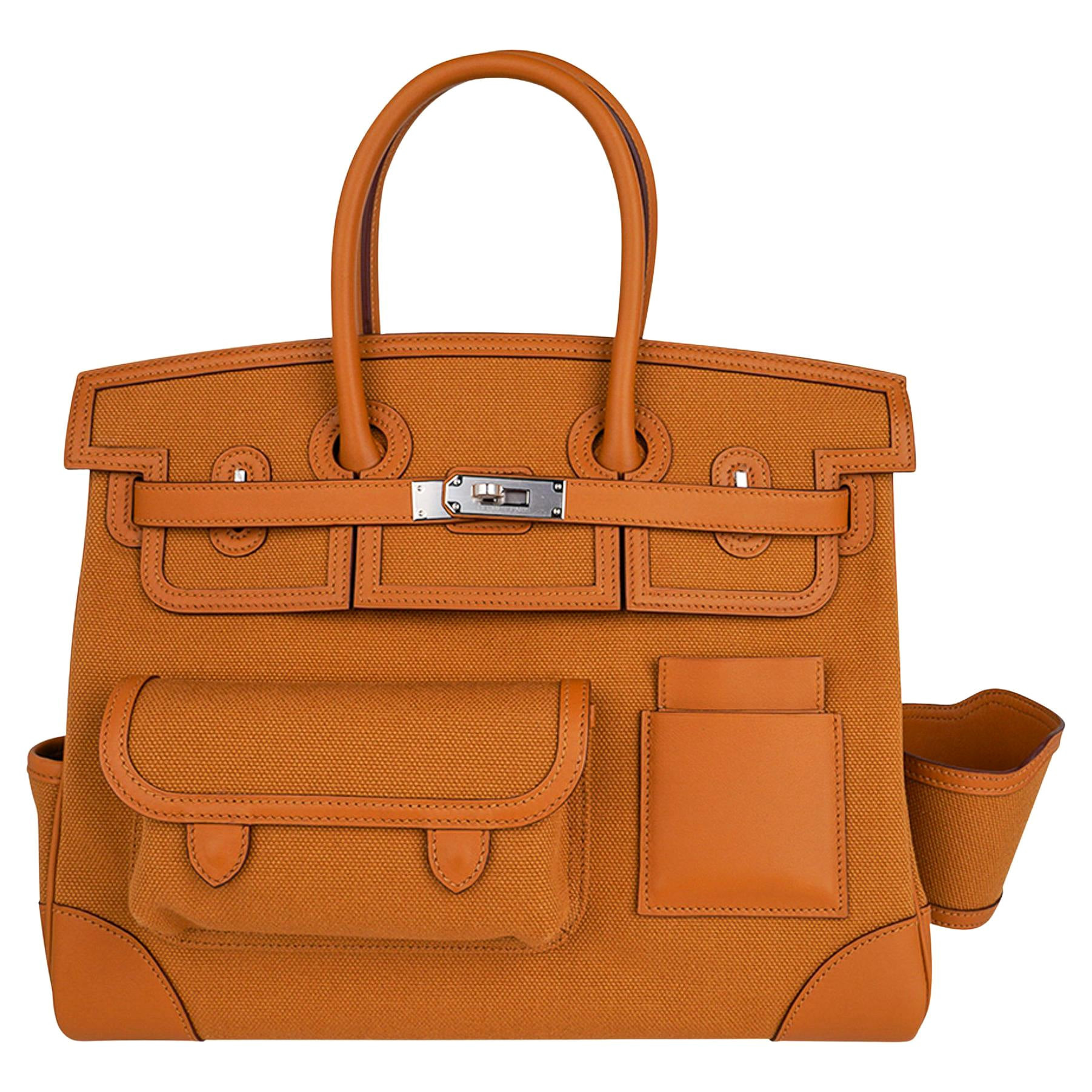 Hermes Birkin Cargo Toile Goeland Sesame 35 Bag Swift Leather Limited Edition | 1stDibs