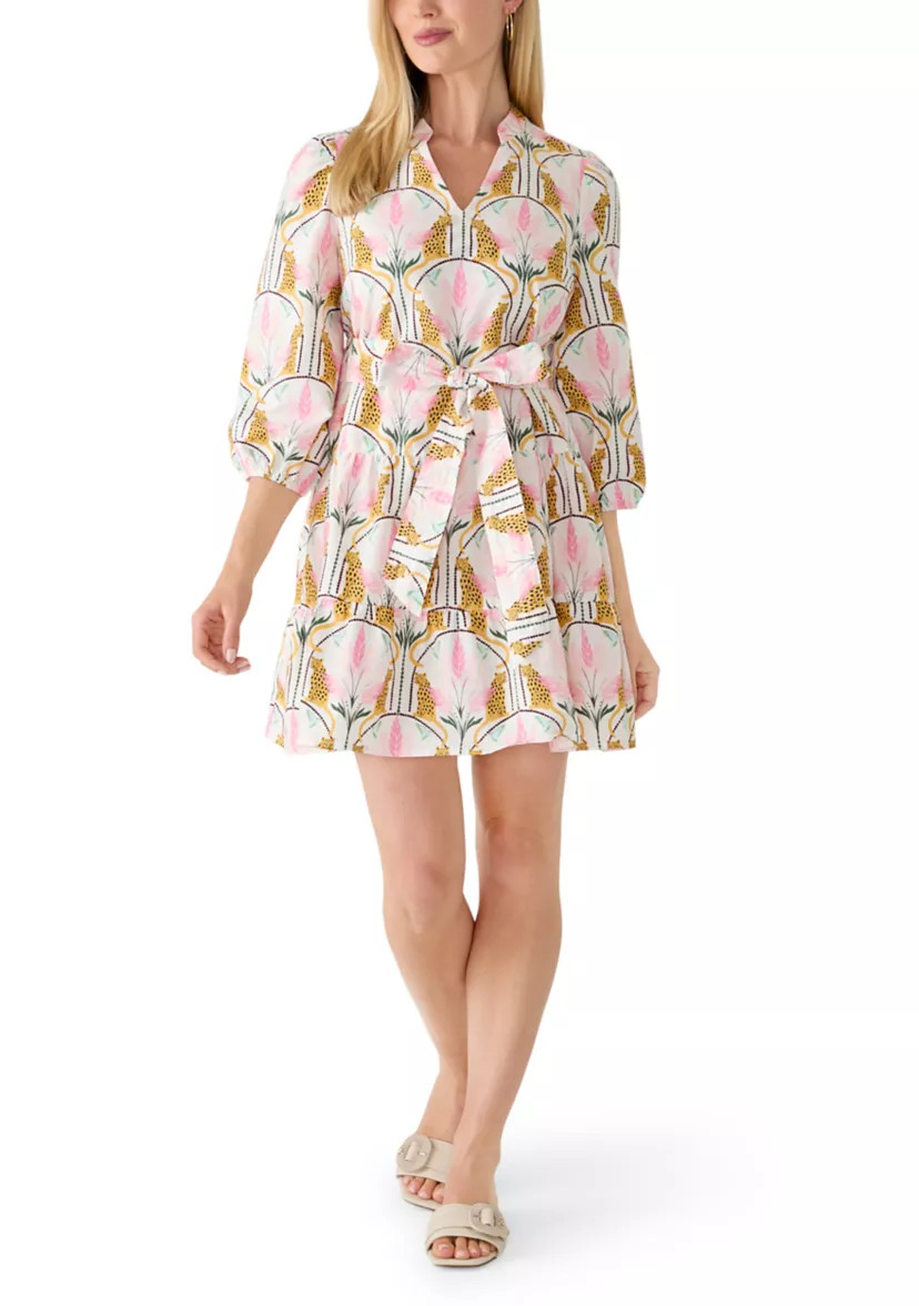 Petite 3/4 Puff Sleeve Belted Mini Dress | Belk