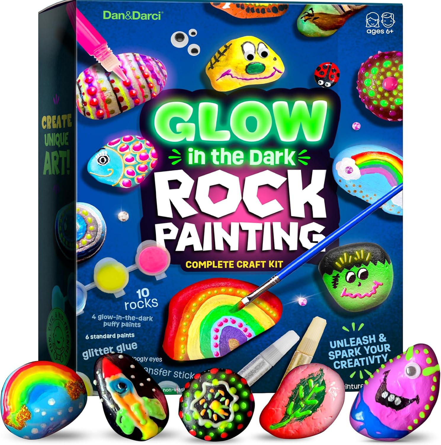 Dan&Darci Kids Rock Painting Kit - Glow in The Dark - Christmas Gifts Arts & Crafts for Boys and ... | Amazon (US)