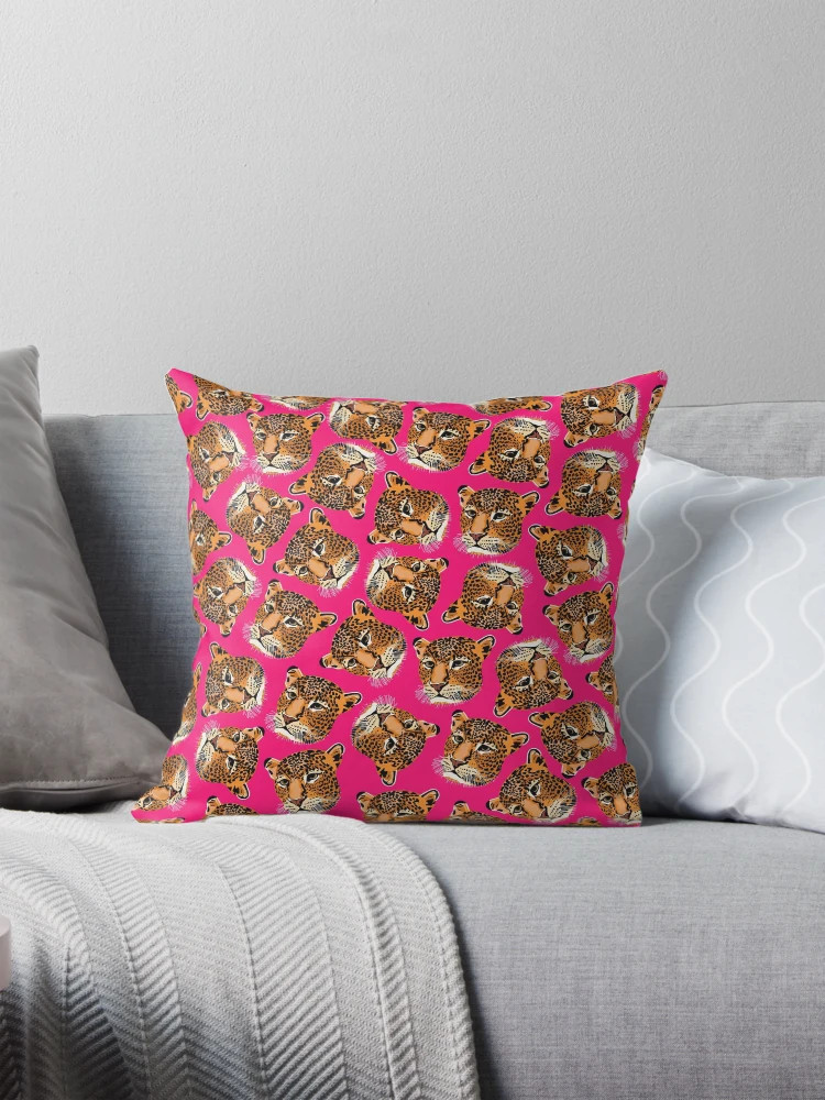"Leopard print heads on hot pink background " Pillow for Sale by OneThreeSix | Redbubble (US)