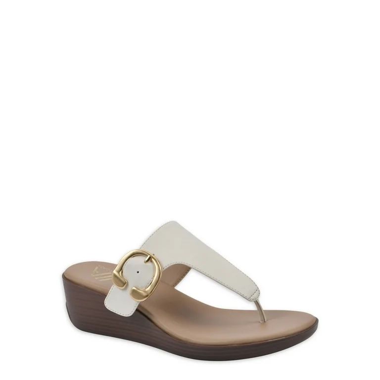 Aerosoles Women's Faux Leather Gold Buckle Wedge Sandals | Walmart (US)