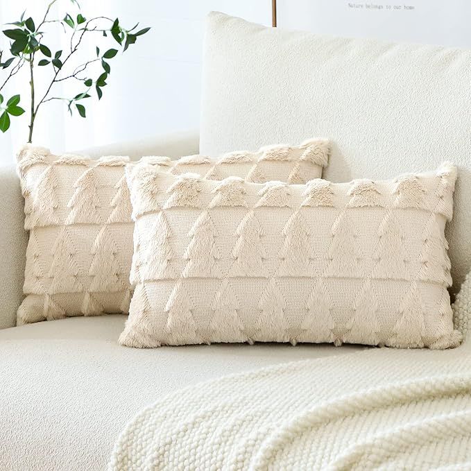 OTOSTAR Set of 2 Soft Plush Short Wool Velvet Decorative Throw Pillow Covers Square Luxury Style ... | Amazon (US)