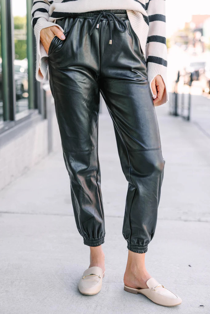 Be Your Best Black Faux Leather Joggers | The Mint Julep Boutique
