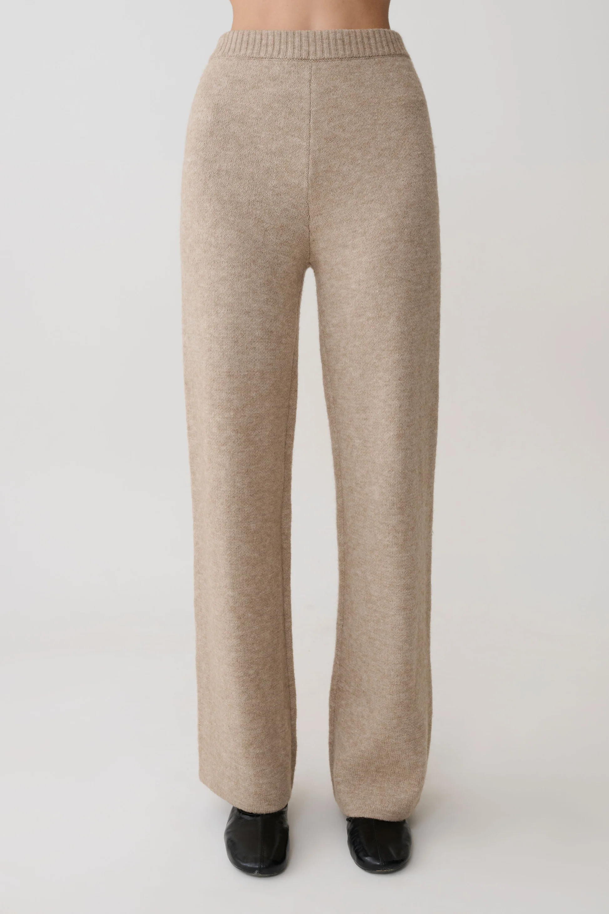 Evan Knit Wide Leg Pants - Beige Marle | MESHKI US