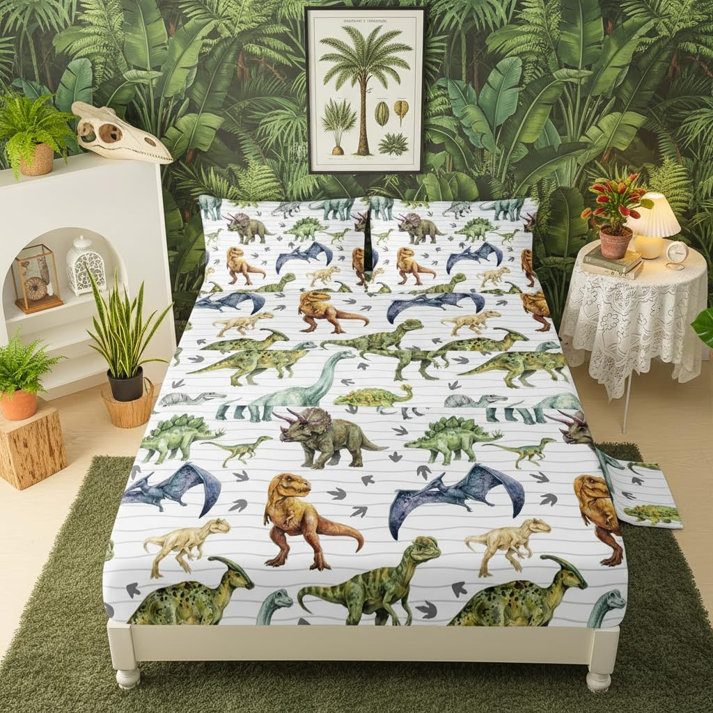 QOOMO Dinosaur 4 Piece Kids Sheet Full Size | Amazon (US)
