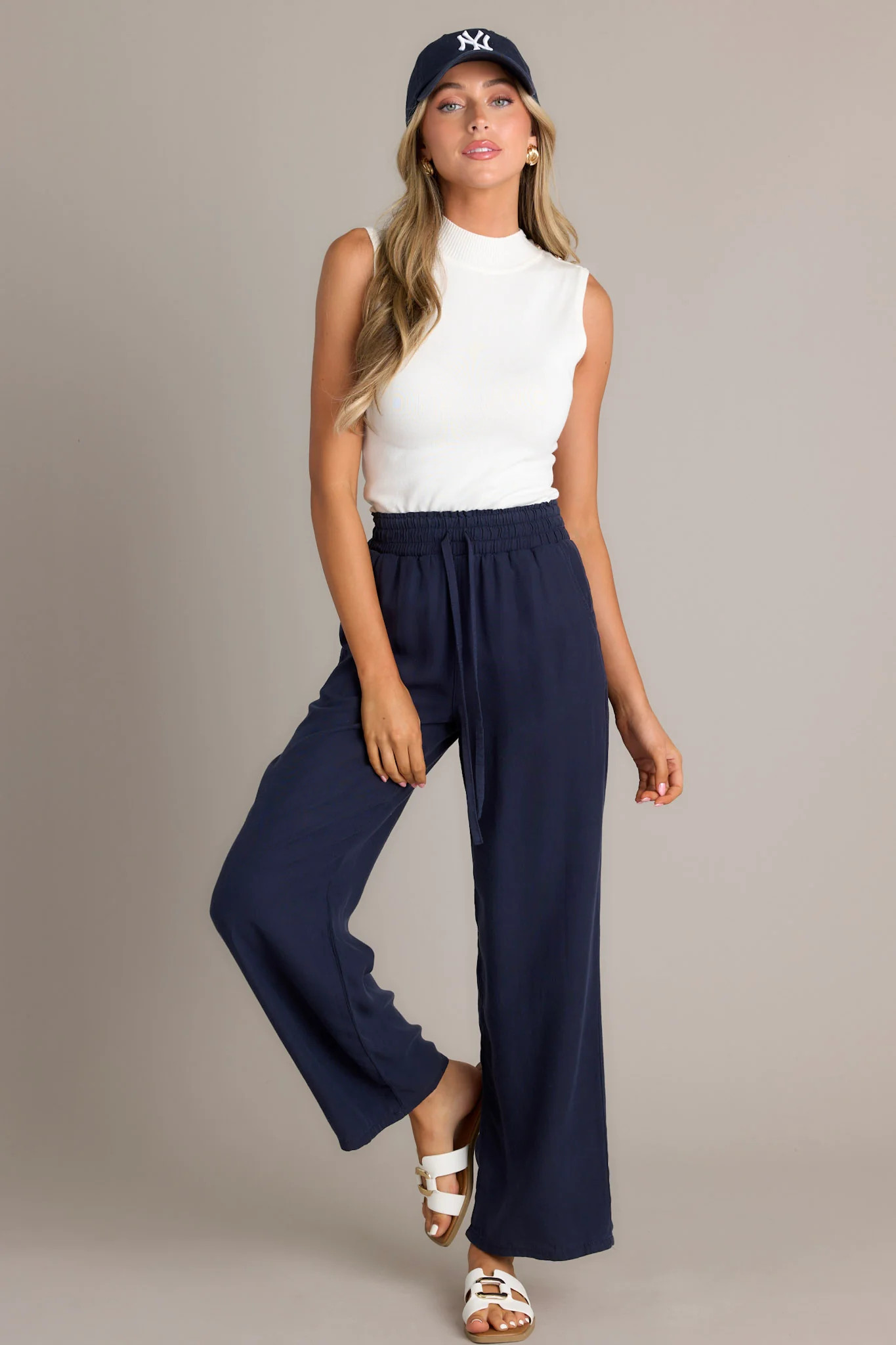 Midnight Comfort Navy Wide Leg Pants | Red Dress