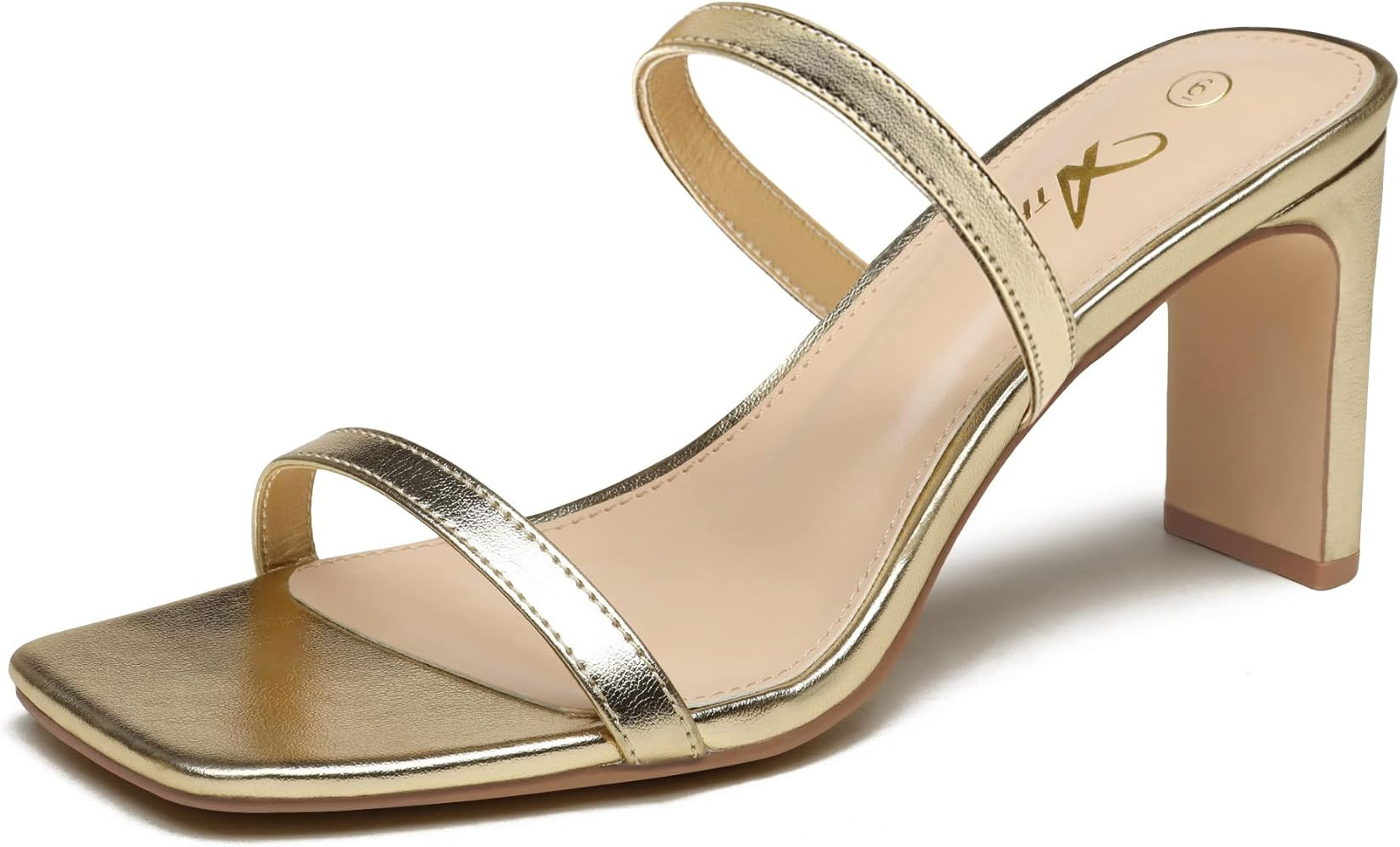 Athlefit Women's Square Open Toe Heeled Sandals Two Strap Slip On Backless Chunky Heels | Amazon (US)