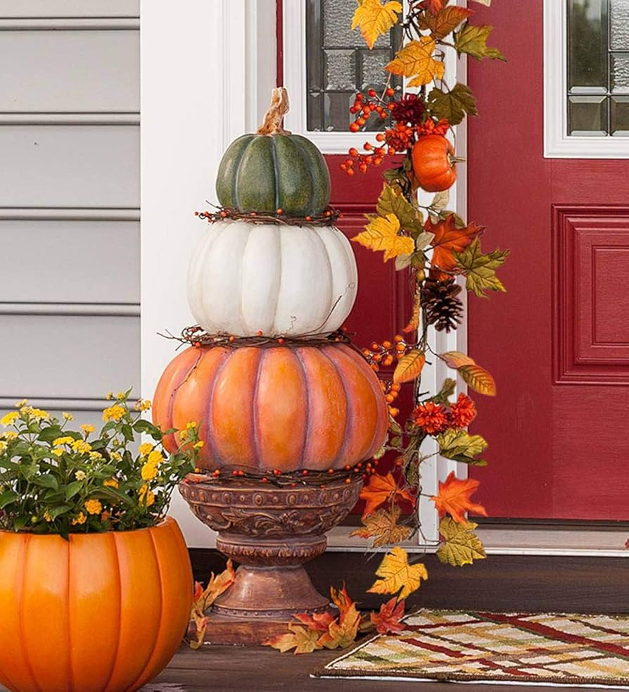 Plow & Hearth Pumpkin Stack Topiary with Urn - 15.25'' Dia. x 36.25''H | Amazon (US)