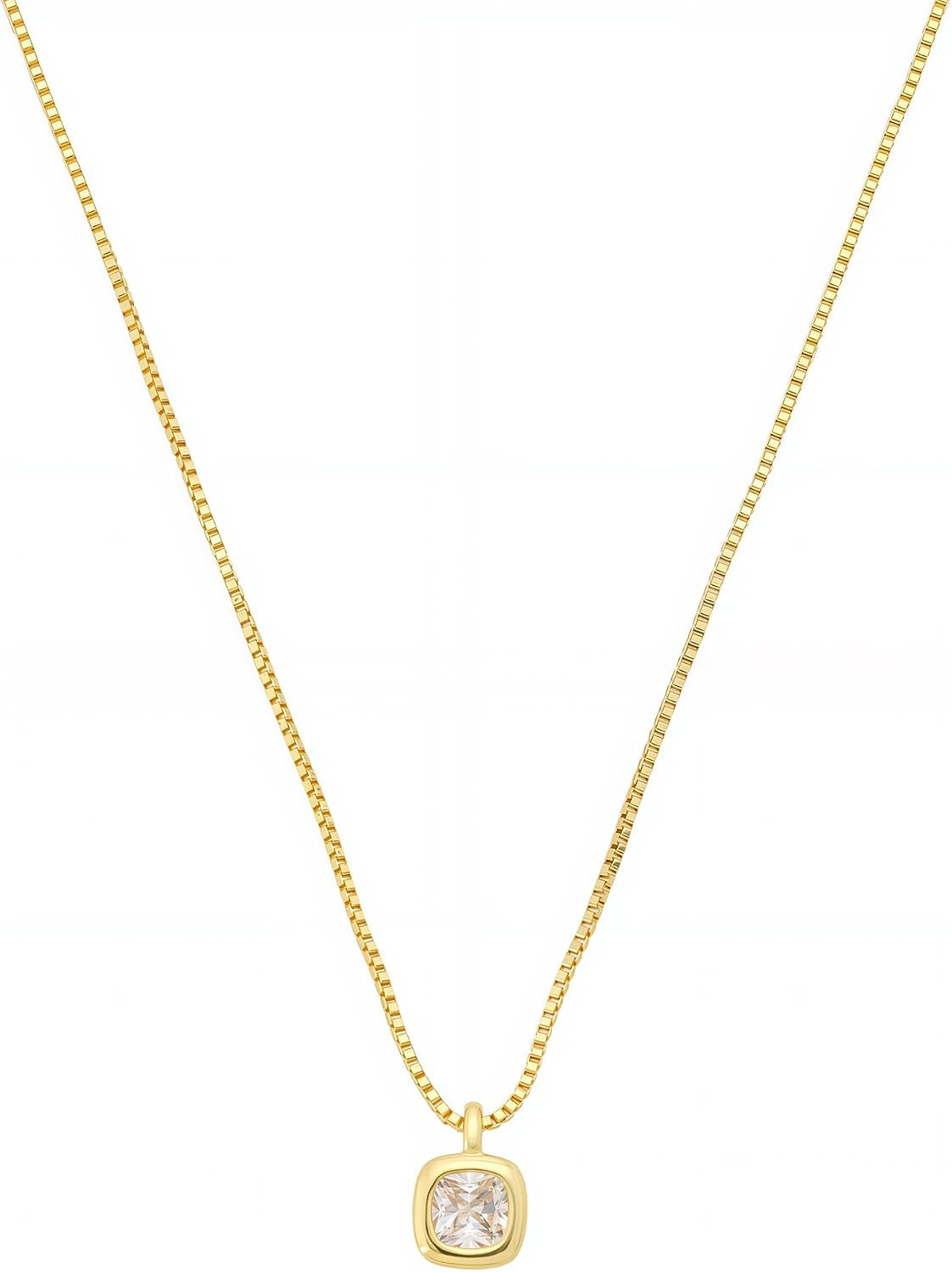 Isla & Alex Square Cubic Zirconia Box Chain Necklace, 14k Gold Plated | Amazon (US)