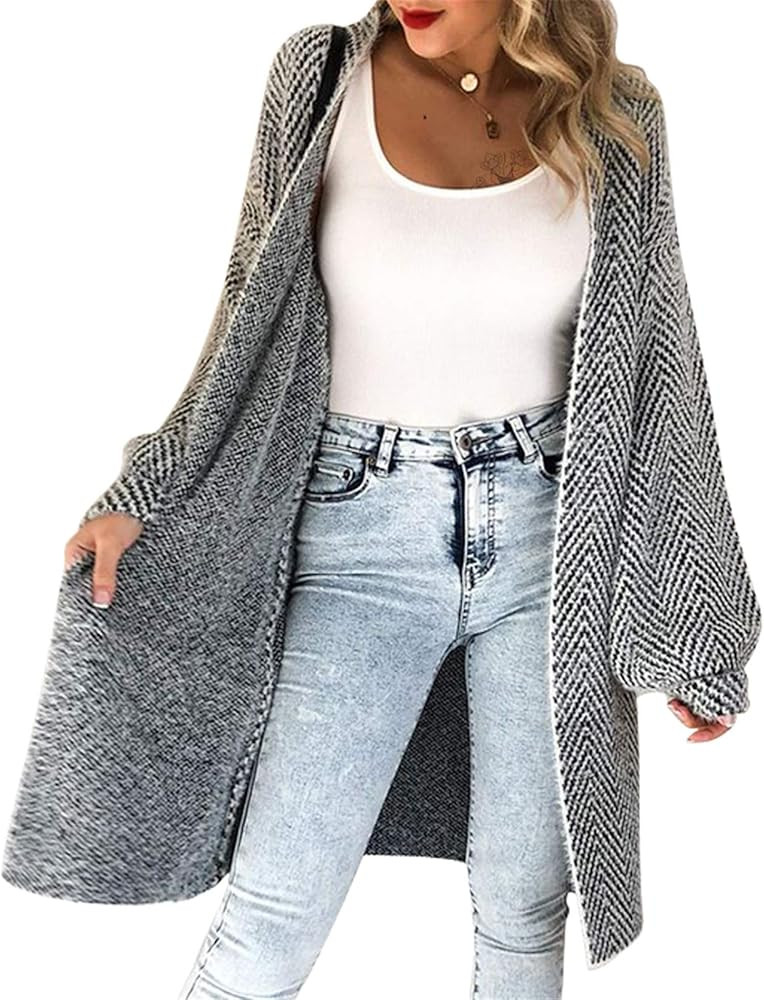 Exlura Women's Fluffy Chunky Cardigan Stripe Pattern Lantern Sleeve Loose Cardigan Casual Sweater... | Amazon (US)