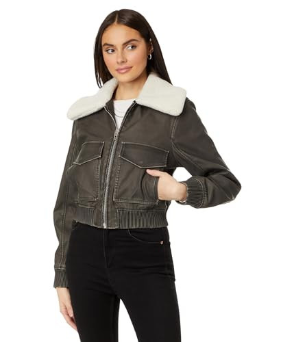 Blank NYC Leather Bomber with Sherpa Collar Night Crawler MD | Amazon (US)