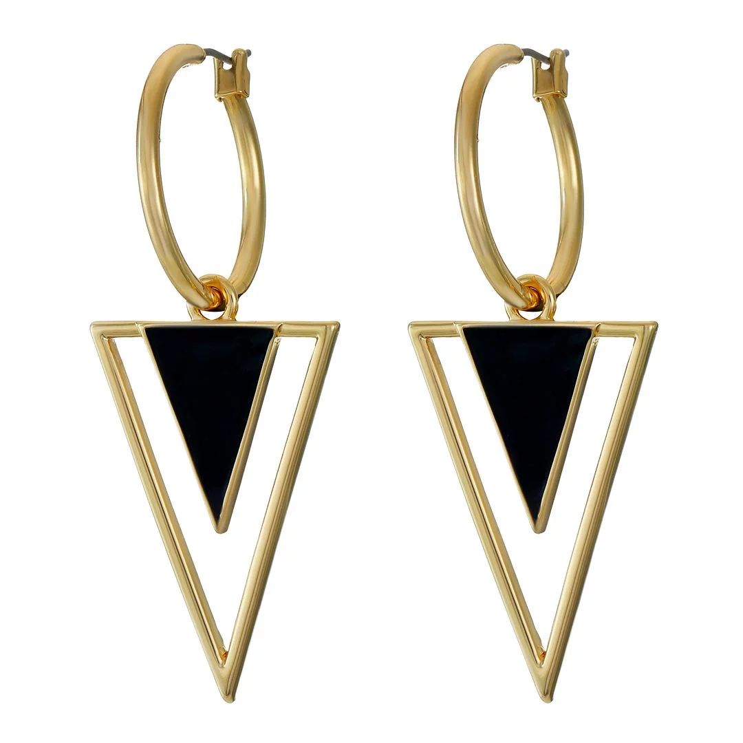 Scoop Women's 14K Gold Flash-Plated Geometric Earrings, Black - Walmart.com | Walmart (US)