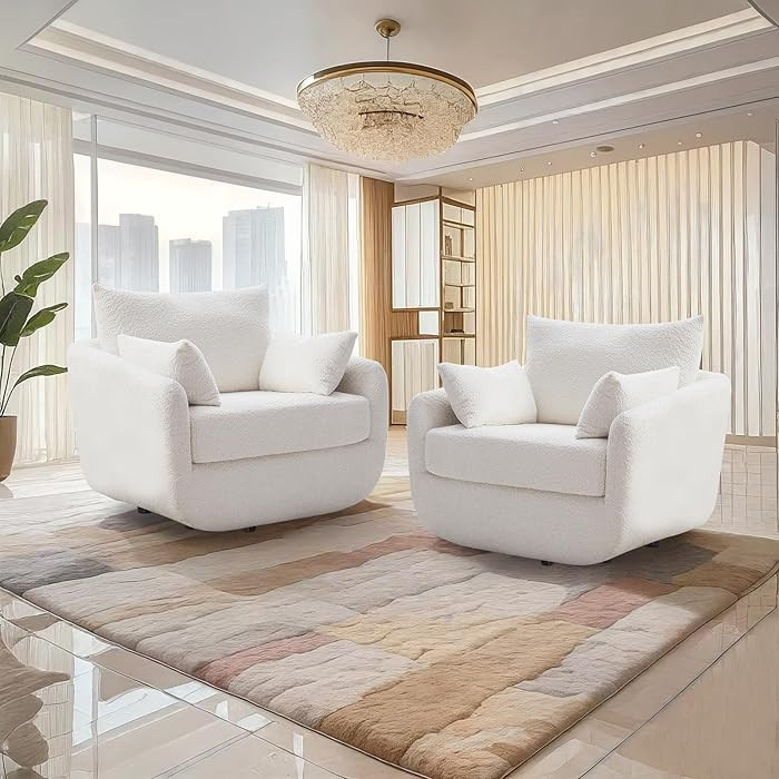 360° Swivel Accent Armchair Set of 2, 39.3" Oversized, Sherpa Boucle Fabric Sofa Chair with Remo... | Amazon (US)
