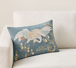 Crane Embroidered Lumbar Pillow Cover, 14" x 20" | Pottery Barn (US)