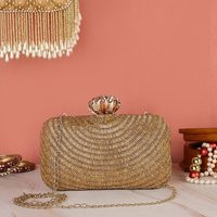 Elegant Gold Clutch Purse, Bag With Royal Embroidery, Luxury Texture, Shoulder Strap & Sling For Wedding, Day Party Ethnic Wear | Etsy (US)