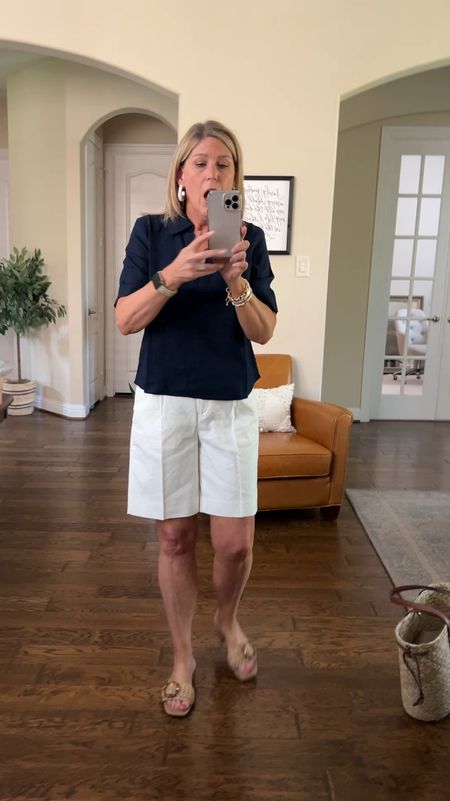 Popover top runs tts. Roomy fit and linen. Trouser Bermuda shorts are linen and fully lined. Come with a fabric belt. Run tts. Roomy fit. Currently on sale! 

#LTKSaleAlert #LTKFindsUnder100 #LTKVideo