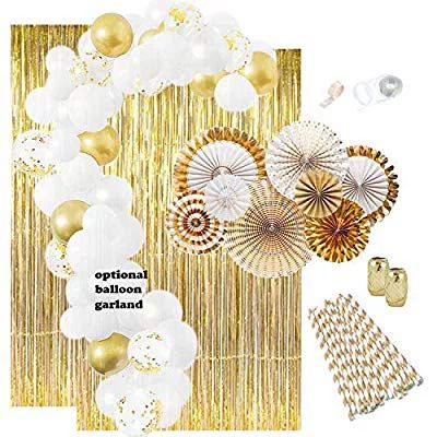 Gold Party Decorations: Gold Balloons, Weddings Decorations White Balloon Garland Kit Paper Fans Gol | Walmart (US)