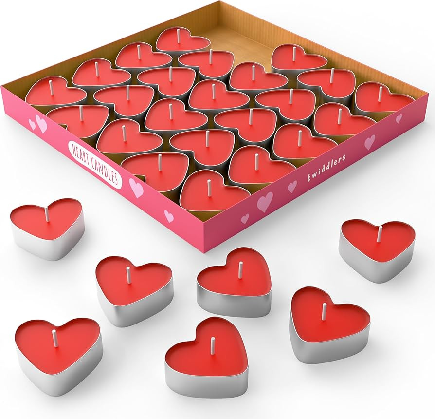 THE TWIDDLERS 50 Red Love Heart Candles, Heart Tea Lights - Valentines Candles, Romantic Smoke Fr... | Amazon (UK)
