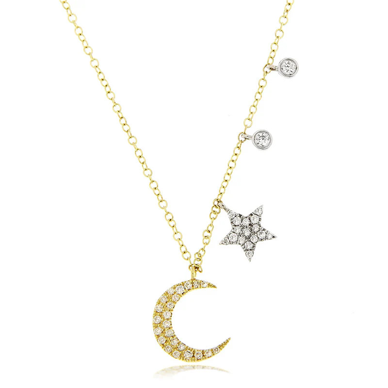 Yellow Gold Moon and Star Diamond Necklace | Meira T